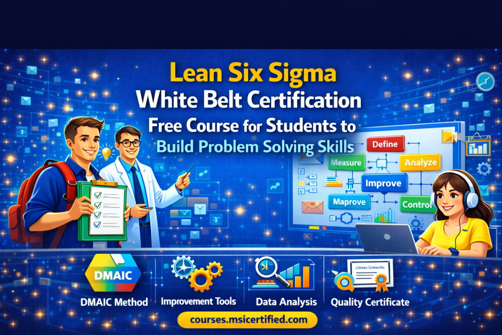 Lean Six Sigma White Belt Certification free course for students showing DMAIC method and problem solving skills